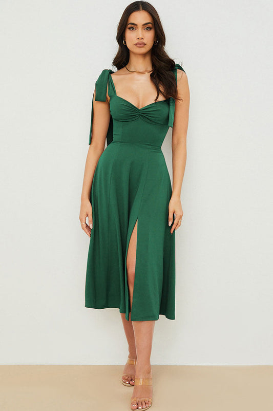 Women's Midi Dress Emerald Green Cotton Fit & Flare 0