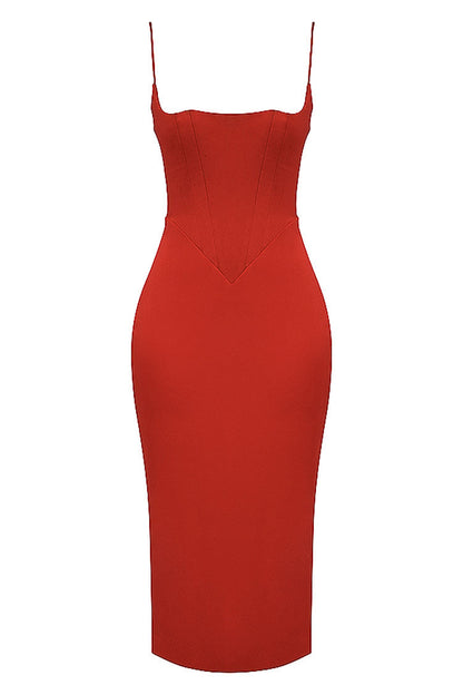 Women's Midi Dress Red Silky Satin Cocktail 4