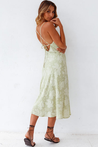 Women's Midi Dress Sage Green Cotton Floral Cowl Neck 2