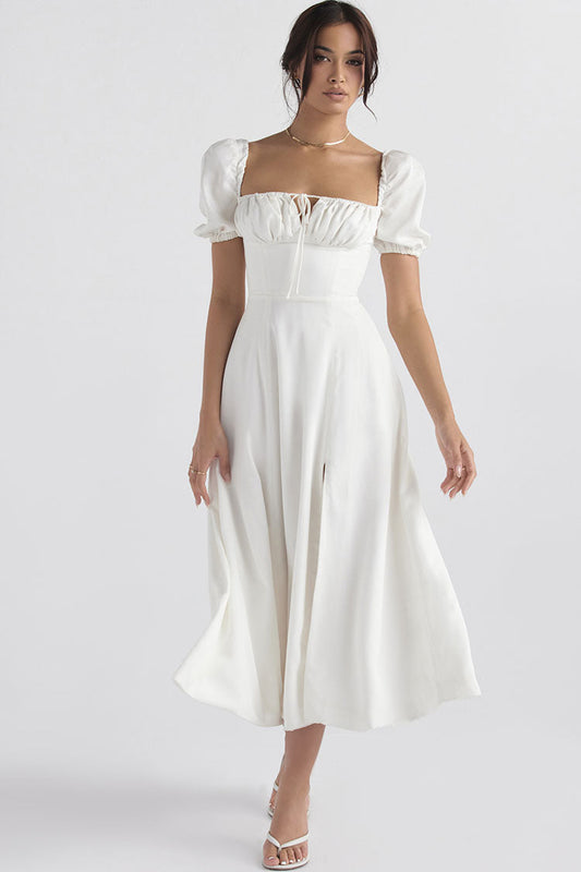 Women's Midi Dress White Polyester Off Shoulder 0