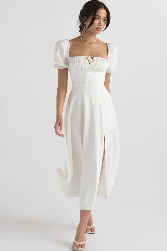 Women's Midi Dress White Polyester Off Shoulder 1