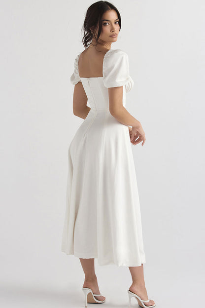 Women's Midi Dress White Polyester Off Shoulder 2