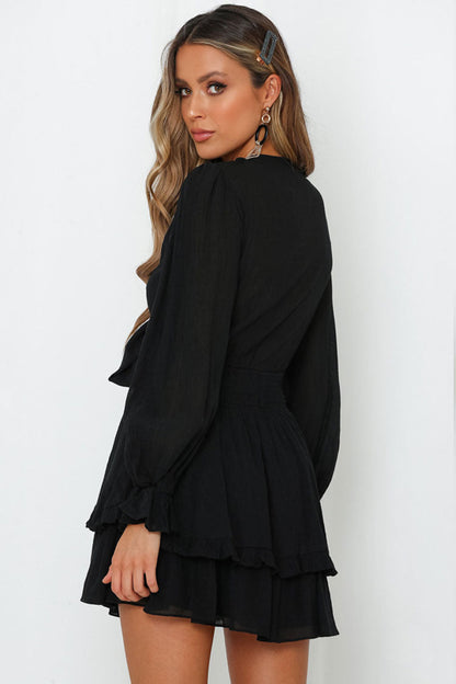 Women's Mini Dress Black Chiffon Balloon Sleeve 2