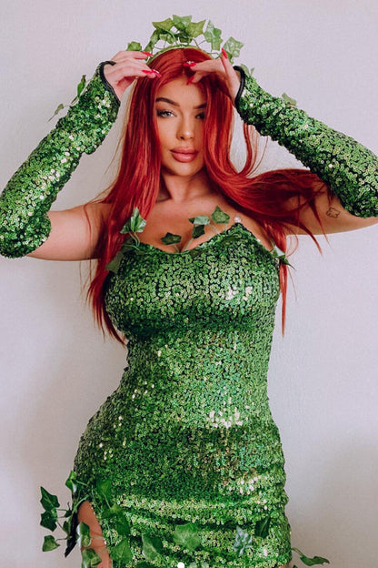 Women's Mini Dress Green Cotton Sequin 5