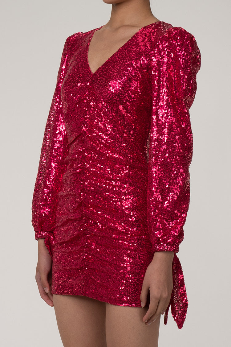 Women's Mini Dress Hot Pink Sequin Bodycon 2