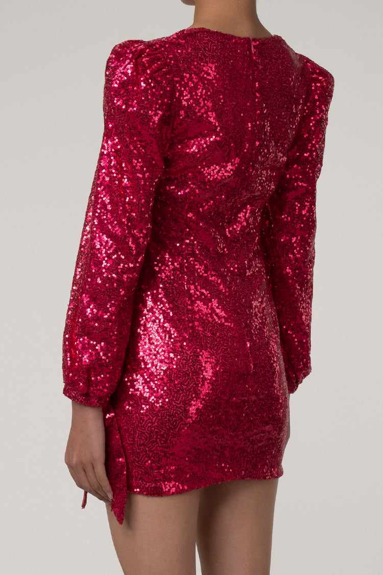 Women's Mini Dress Hot Pink Sequin Bodycon 3