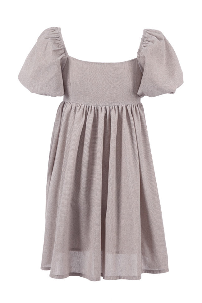 Women's Mini Dress Khaki Cotton Blend with Puff Sleeves 3