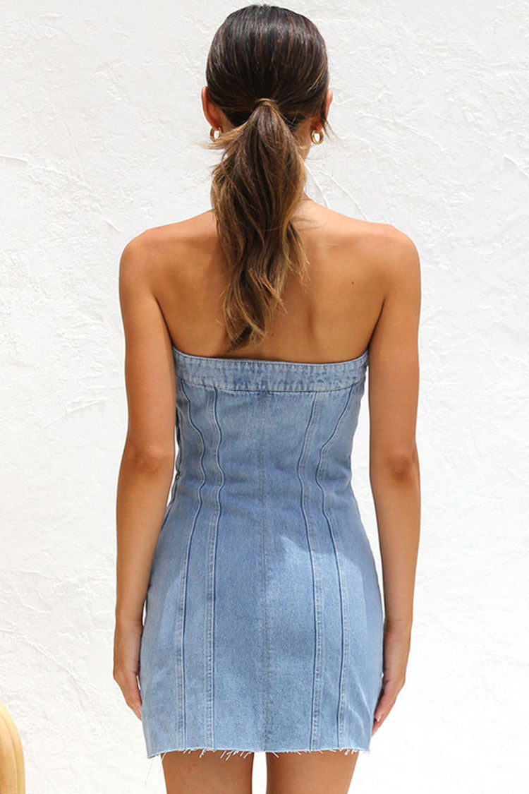 Women's Mini Dress Light Blue Denim Bodycon 3