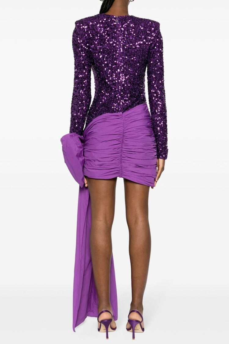 Women's Mini Dress Purple Polyester Sequin Bodycon 2