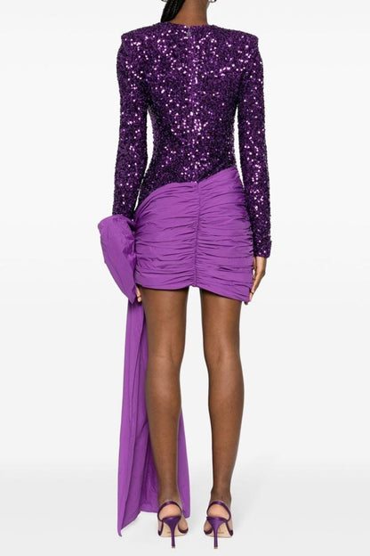 Women's Mini Dress Purple Polyester Sequin Bodycon 2