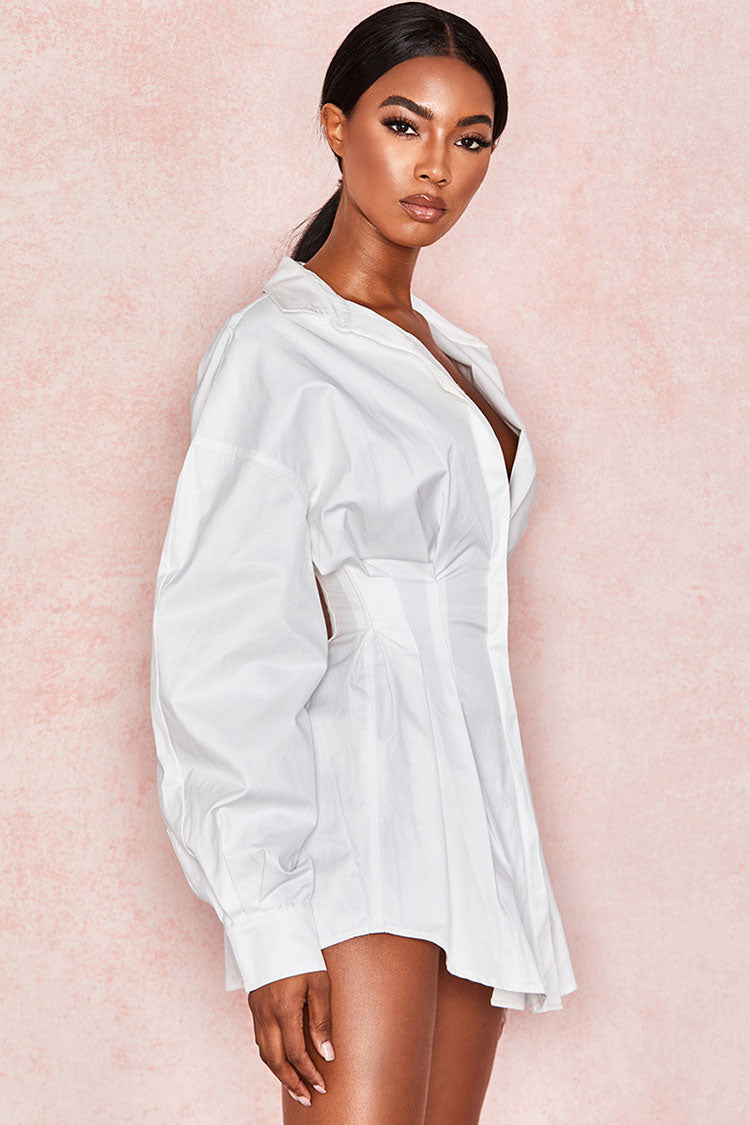 Women's Mini Dress White Cotton Balloon Sleeve 2
