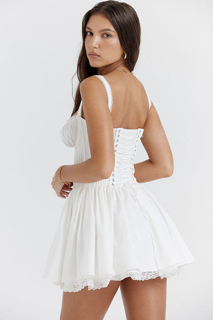 Women's Mini Dress White Cotton Lace Summer 3