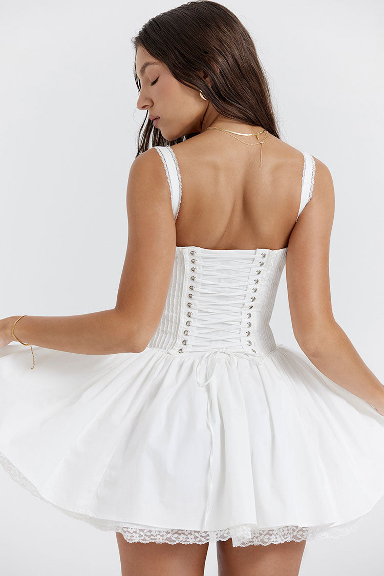 Women's Mini Dress White Cotton Lace Summer 4