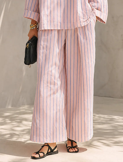 Women's Striped Half-Zip Wide-Leg Trouser Set – product view | Hensley London