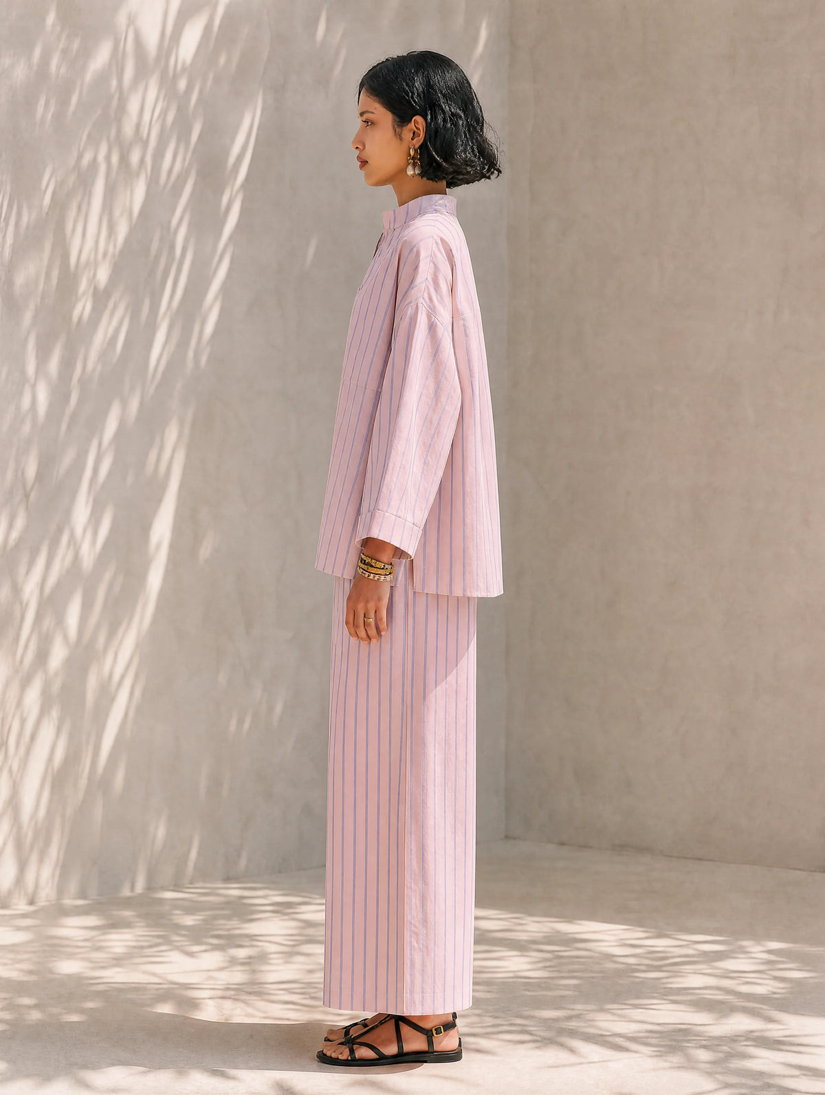 Women's Striped Half-Zip Wide-Leg Trouser Set – product view | Hensley London