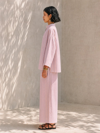 Women's Striped Half-Zip Wide-Leg Trouser Set – product view | Hensley London