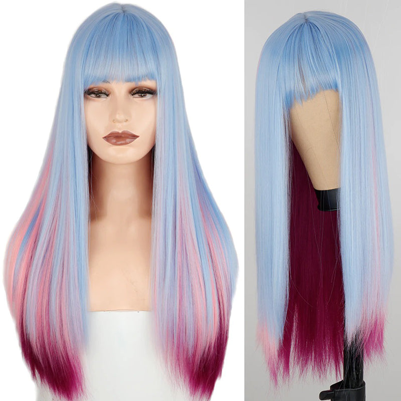 Women's Multi-color Wig Set Long Straight Short Hair with Bangs 36