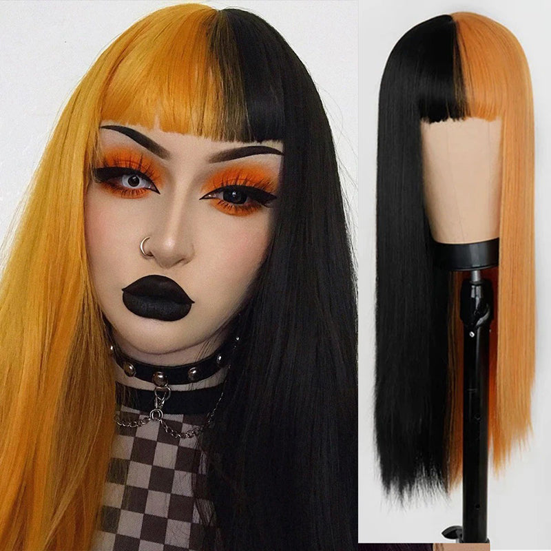 Women's Multi-color Wig Set Long Straight Short Hair with Bangs 39