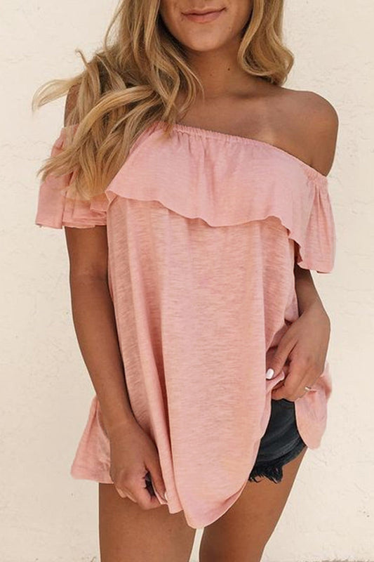 Women's Off-Shoulder Ruffle Blouse – Relaxed Fit Short Sleeve Summer Top 0