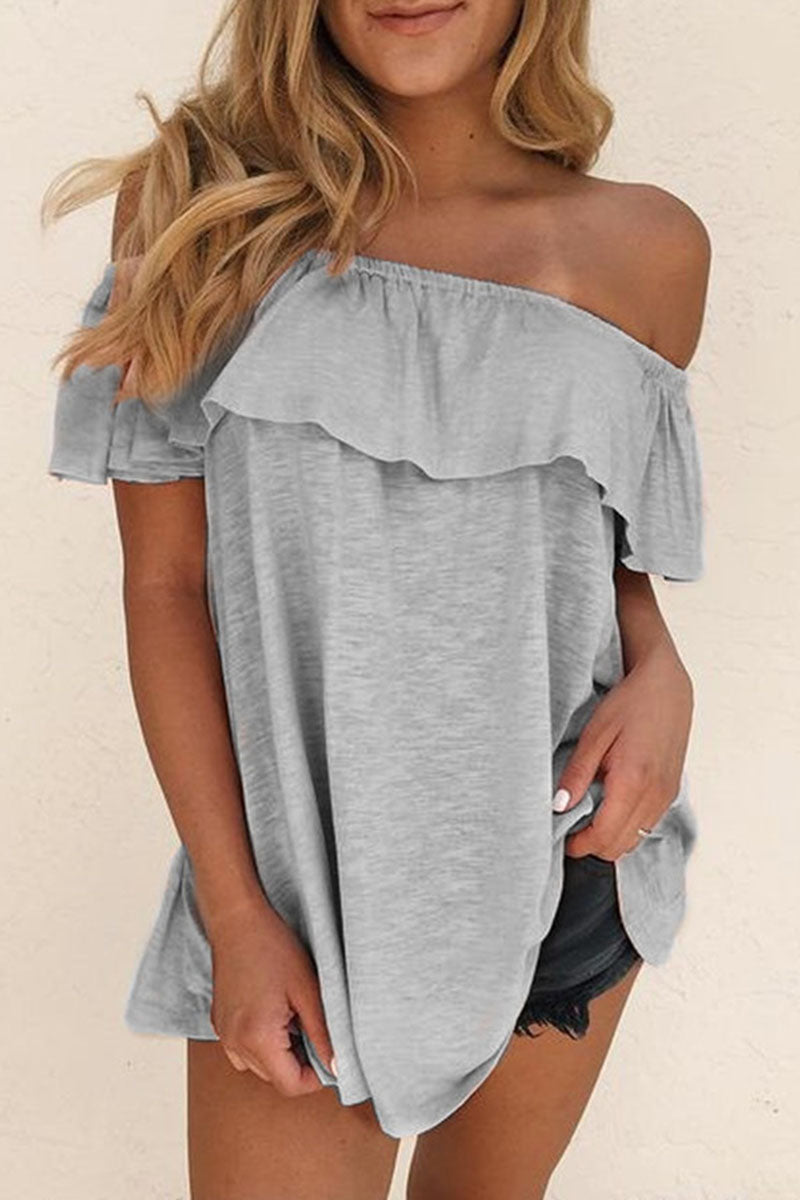 Women's Off-Shoulder Ruffle Blouse – Relaxed Fit Short Sleeve Summer Top 2