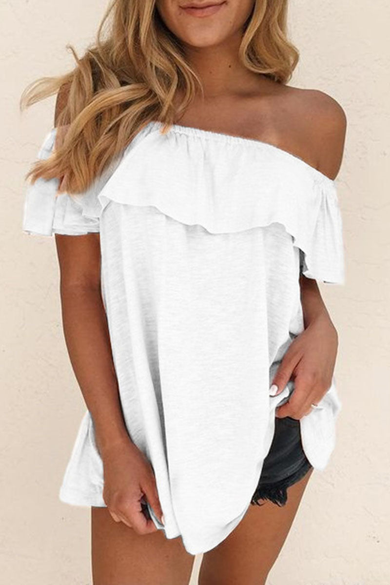 Women's Off-Shoulder Ruffle Blouse – Relaxed Fit Short Sleeve Summer Top 3