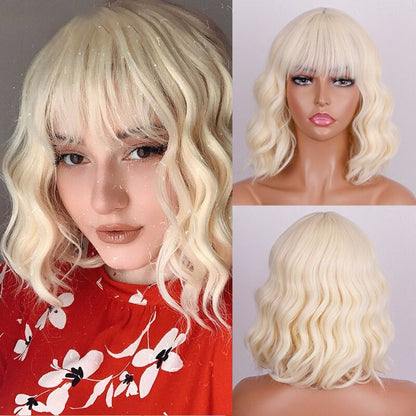 Women's Ombre Blonde Hair Wig Short Wavy High-Temperature Fiber 17