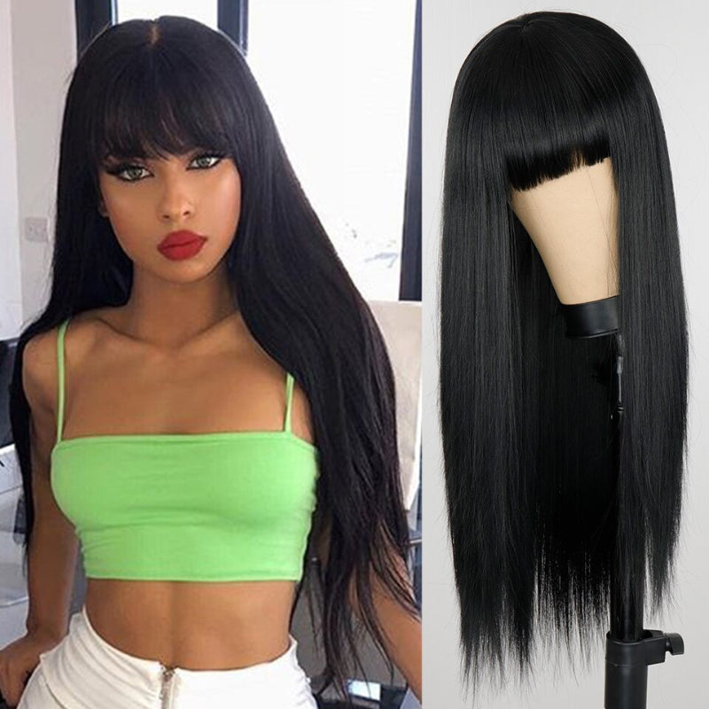 Women's Ombre Gray Wig with Bangs Long High-Temperature Fiber 2