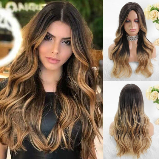 Women's Ombre Pink Long Wavy Wig Synthetic Hair 1