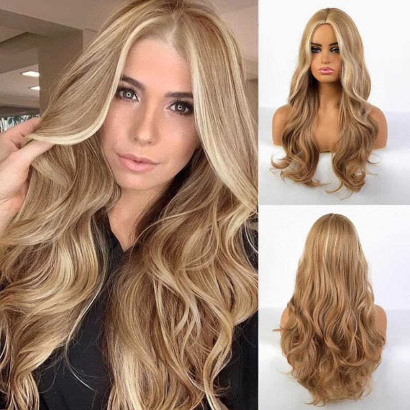 Women's Ombre Pink Long Wavy Wig Synthetic Hair 14