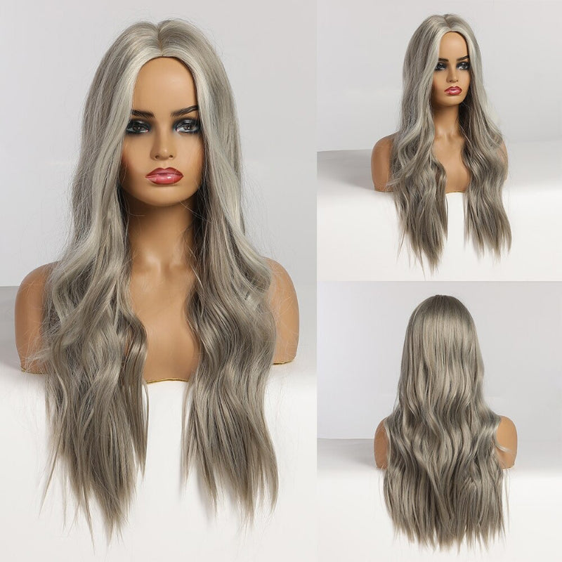 Women's Ombre Pink Long Wavy Wig Synthetic Hair 17