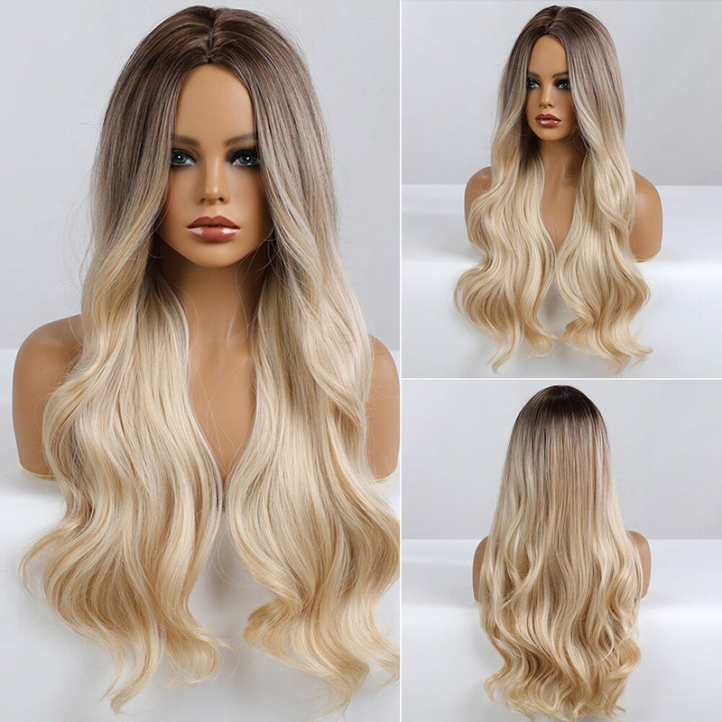Women's Ombre Pink Long Wavy Wig Synthetic Hair 22