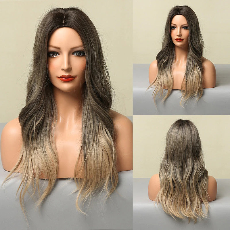 Women's Ombre Pink Long Wavy Wig Synthetic Hair 40