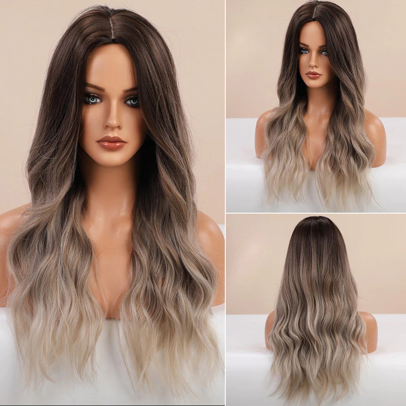 Women's Ombre Pink Long Wavy Wig Synthetic Hair 6