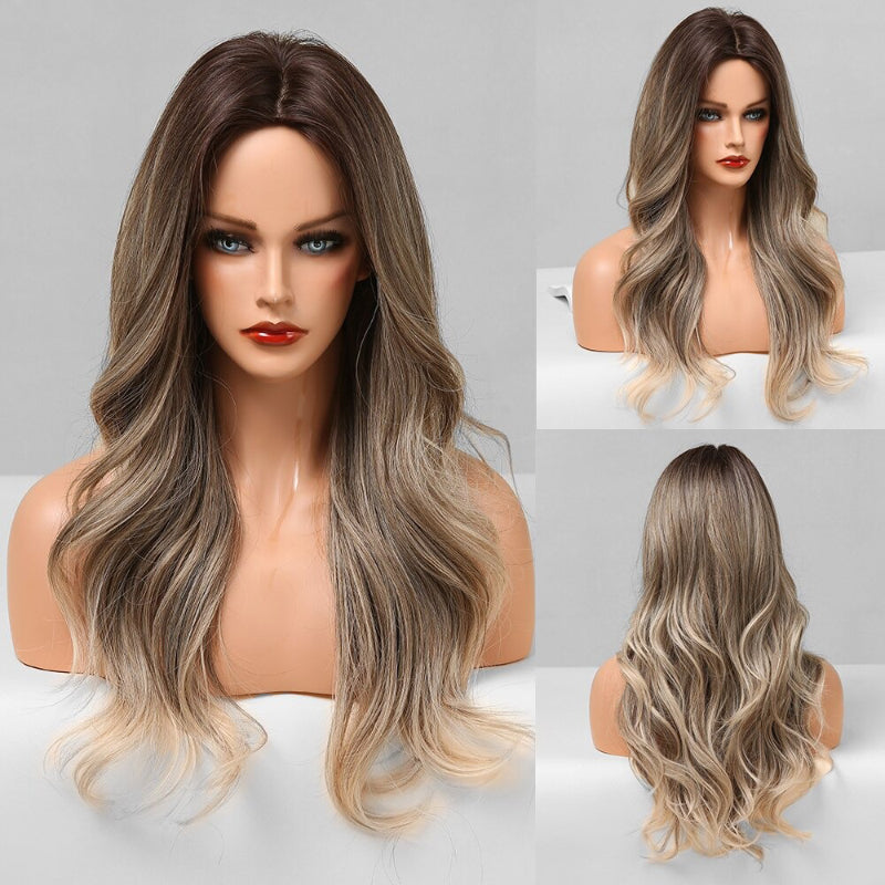 Women's Ombre Pink Long Wavy Wig Synthetic Hair 9