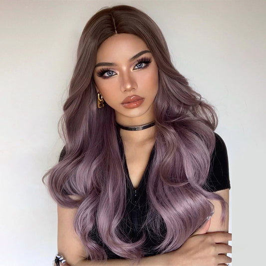 Women's Ombre Wig Brown Purple Synthetic Heat-Resistant Long Wavy 0