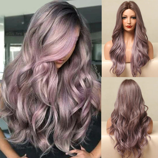 Women's Ombre Wig Brown Purple Synthetic Heat-Resistant Long Wavy 1
