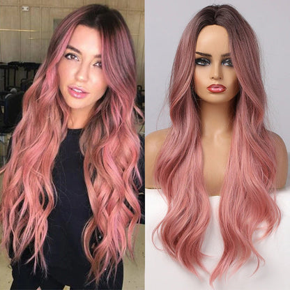 Women's Ombre Wig Brown Purple Synthetic Heat-Resistant Long Wavy 12