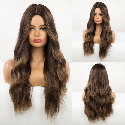 Women's Ombre Wig Brown Purple Synthetic Heat-Resistant Long Wavy 16