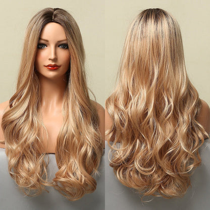 Women's Ombre Wig Brown Purple Synthetic Heat-Resistant Long Wavy 23