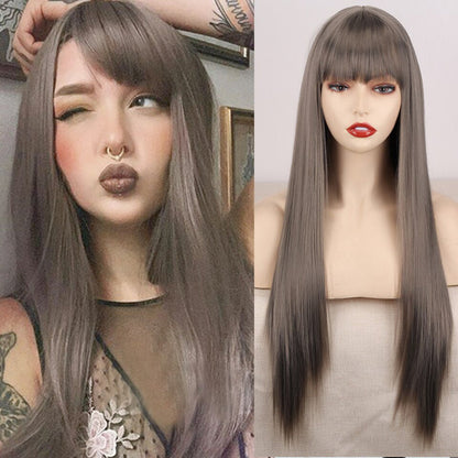 Women's Ombre Wig Pink and Black Long Straight High-Temperature Fiber 26