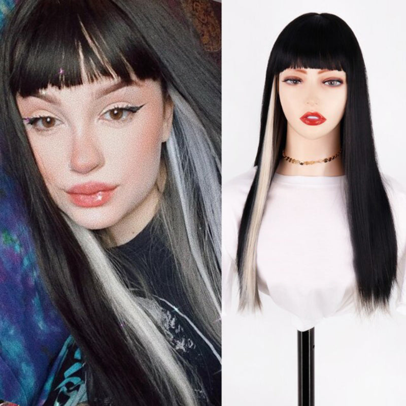 Women's Ombre Wig Pink and Black Long Straight High-Temperature Fiber 5