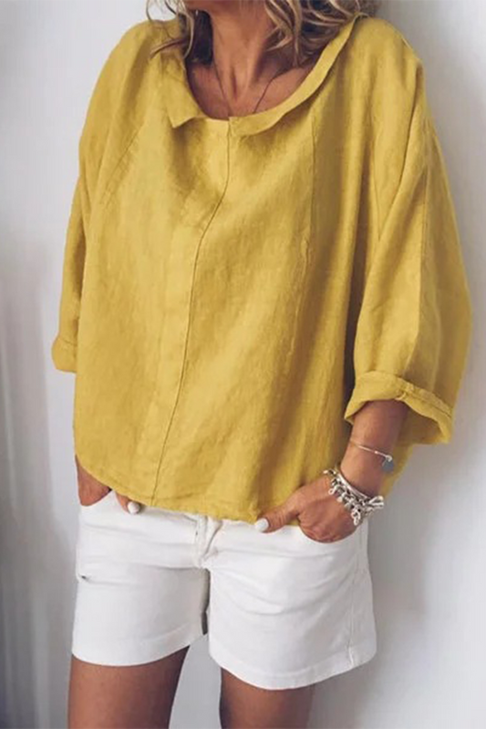 Women's Oversized Casual Top in Lightweight Cotton with 3/4 Sleeves and Round Neck – Comfortable Everyday Wear 0