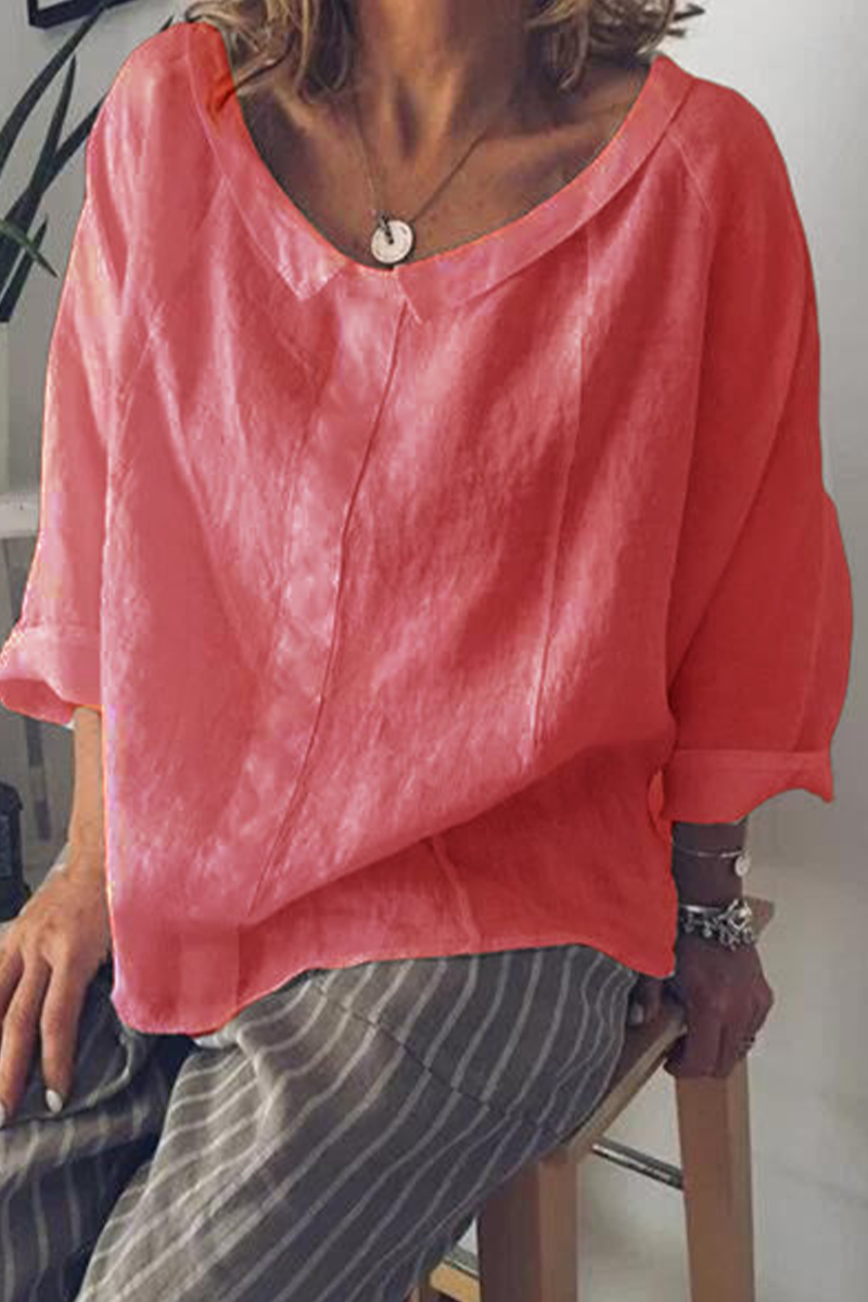 Women's Oversized Casual Top in Lightweight Cotton with 3/4 Sleeves and Round Neck – Comfortable Everyday Wear 2