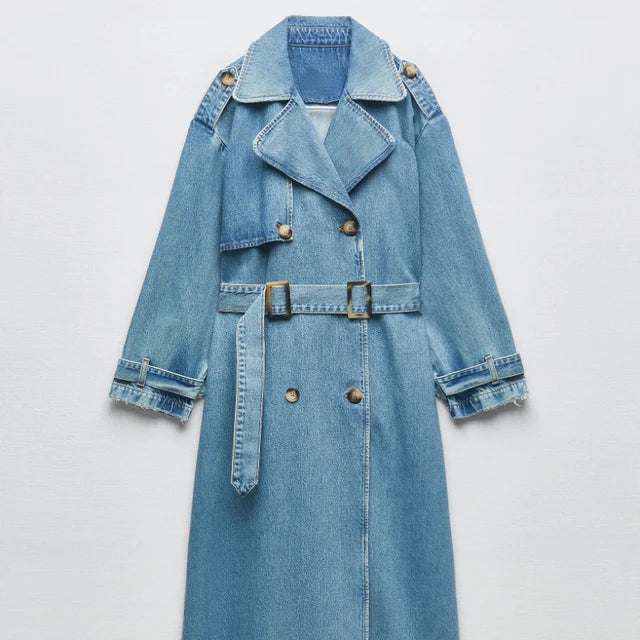 Women's Oversized Trench Coat Blue Denim - 1