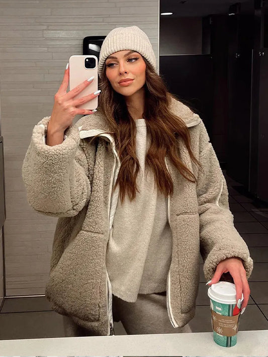 Women's Oversized Jacket Gray Fleece - 1