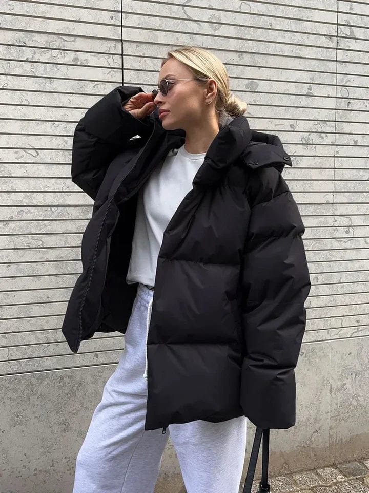 Women's Puffer Jacket Black Oversized Quilted - 6