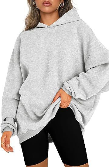 Women's Oversized Hoodie Grey Cotton Casual Sweatshirt - 4