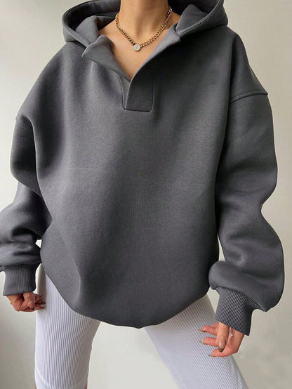 Women's Oversized Hoodie Grey Cotton Casual Sweatshirt - 11