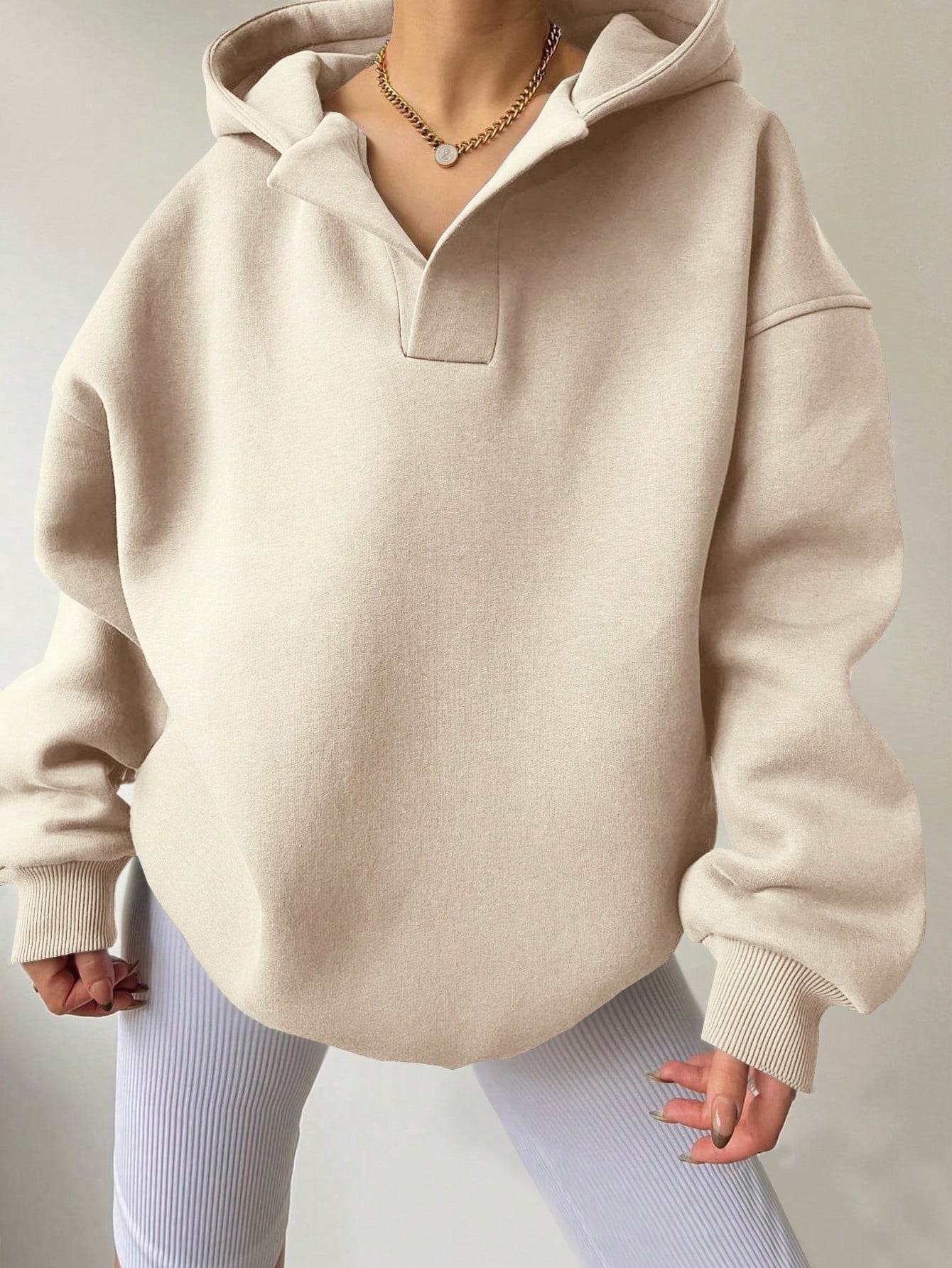 Women's Oversized Hoodie Grey Cotton Casual Sweatshirt - 8