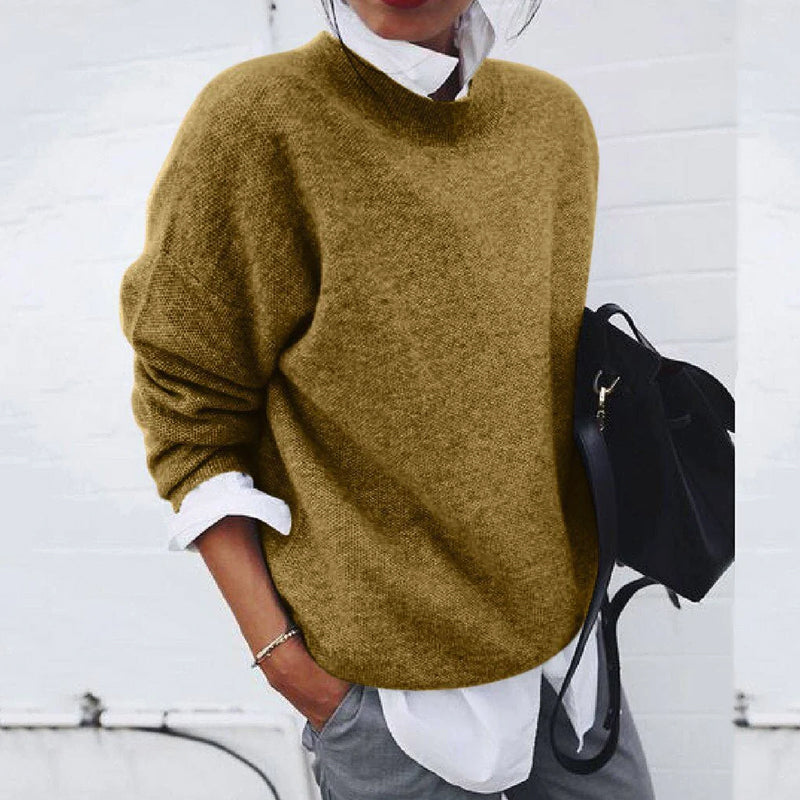 Women's Oversized Sweater in Beige – Soft Wool Blend, Long Sleeve Cozy Knit 4